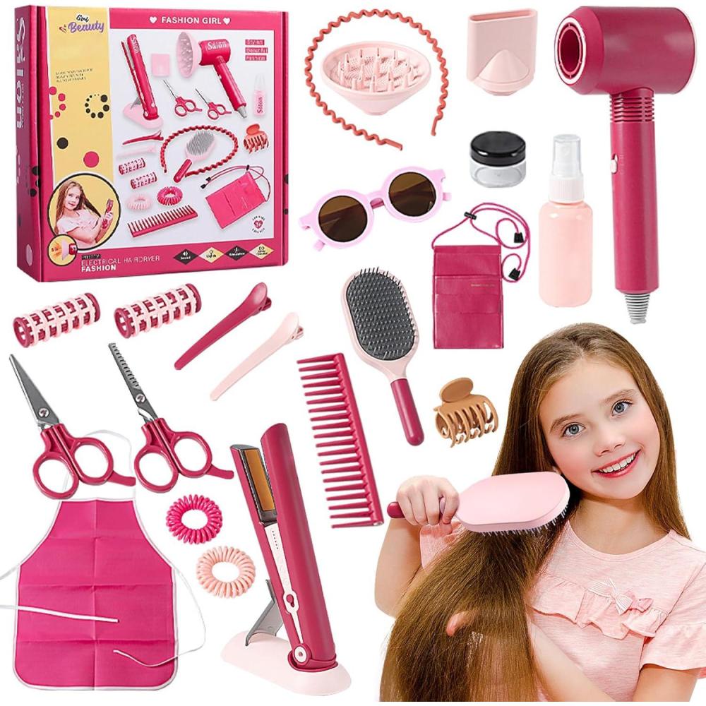 imageEnsemble de Salon de Beaut22 PiCes Kit Coiffure pour EnfantsJouets de Salon de CoiffureMode Jeu de Simulation de CoiffeurJeu de Rle de Coiffure pour Enfants Garons et Filles 3 Ans