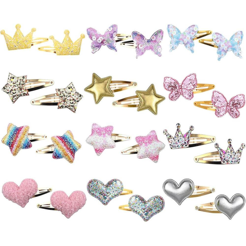 imageKEYRI 24 Pices Pinces Cheveux Fille Accessoires de Cheveux Couronne toile Coeur Papillon en Forme de Barrettes Clips Mignon Cheveux Barrette Paillettes pour Femmes Filles Enfants 24 Pices24 Pices