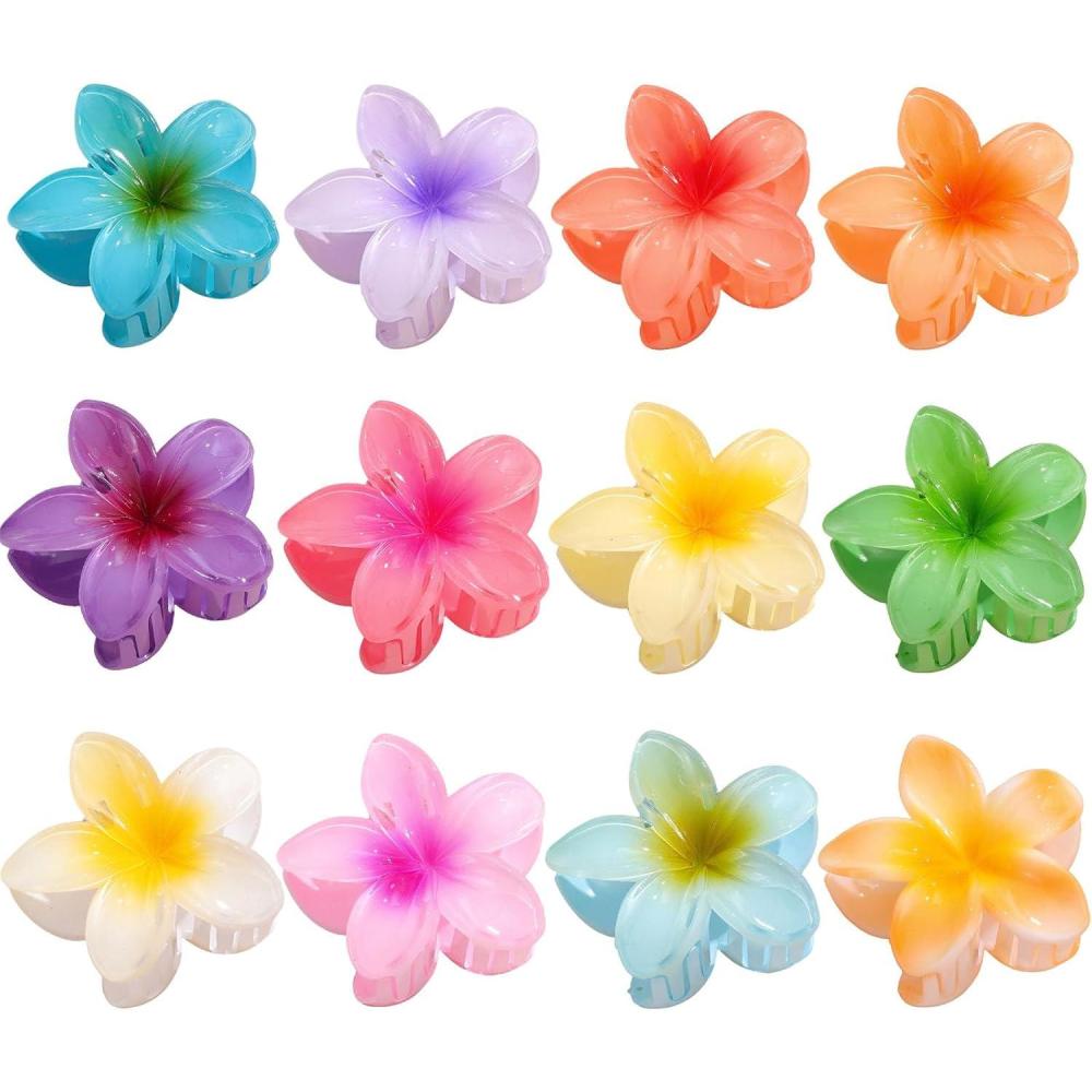 imageLot de 12 Pinces Cheveux en Forme de Fleur BetterJonny Grandes Pince a Cheveux Fleur Hawaenne Accessoires de Cheveux Accessoires de Coiffure Mignonnes pour Femmes Filles 8cm