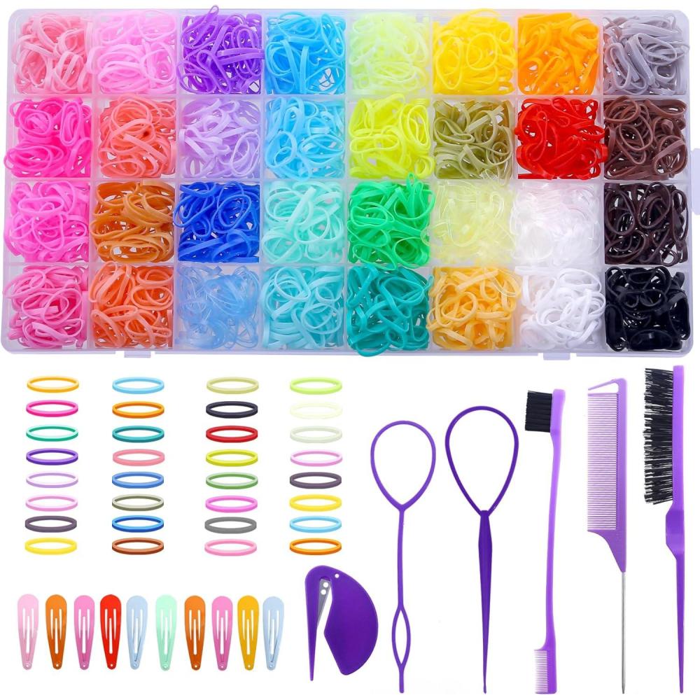 imageLot de 2 000 petits lastiques cheveux en caoutchouc avec 16 outils de coiffure 32 couleurs mini lastiques cheveux pour filles bbs toutpetits enfants