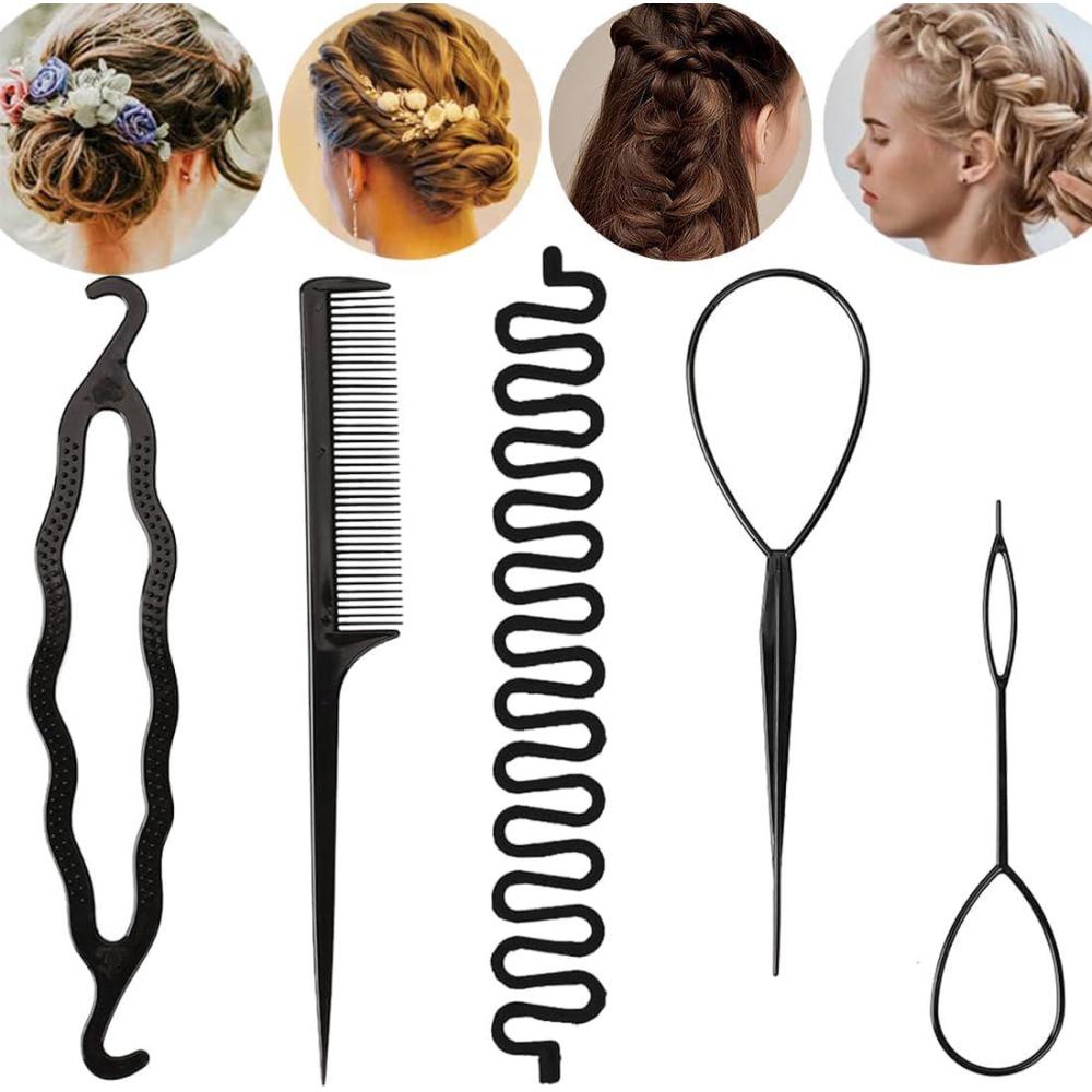 imageLot de 5 Outils Tressage pour Styles Varis Parfait pour Dbutantes et Enfants Accessoires de Coiffure pour Femmes et Filles