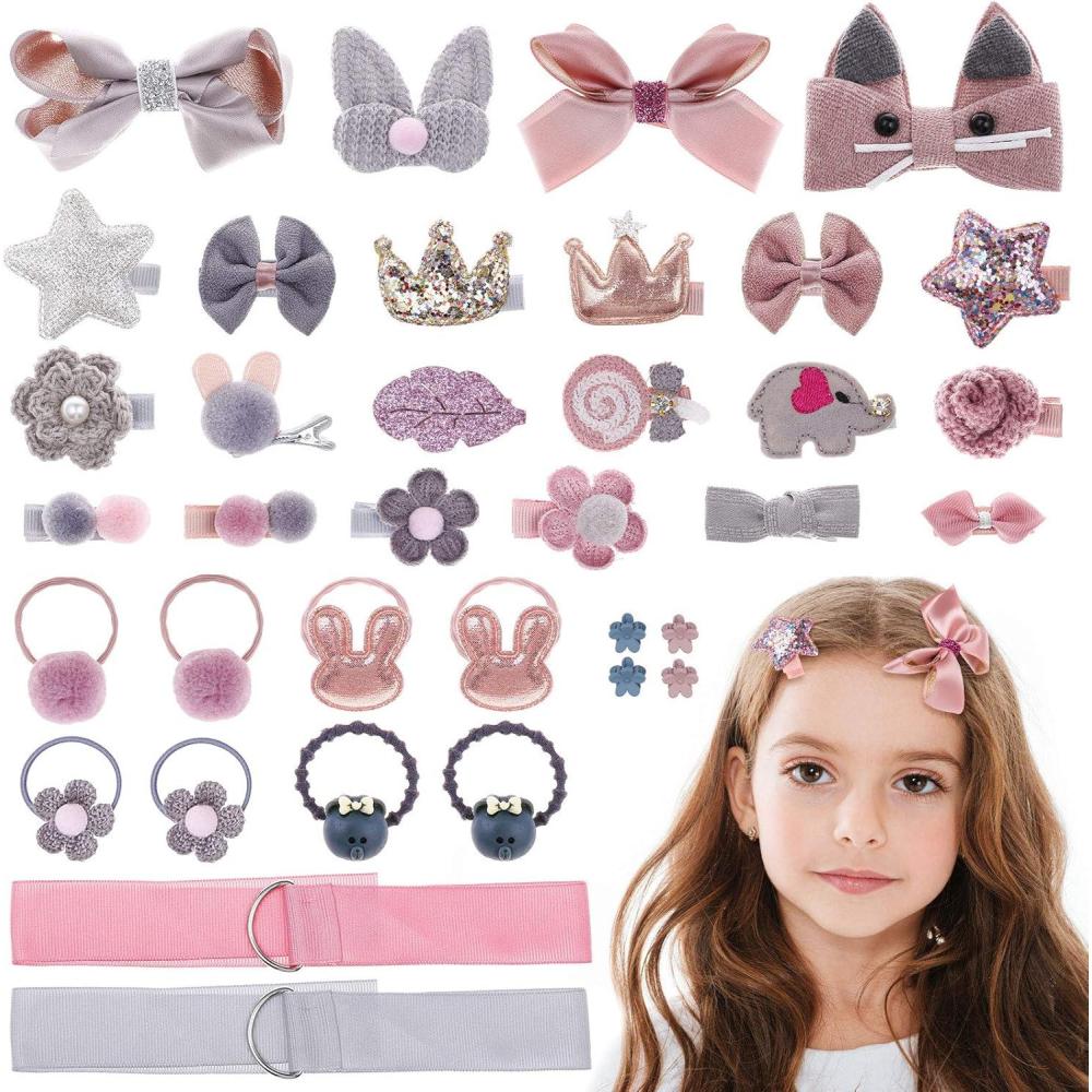 imageMELLIEX 36 Pices Barrettes et Pinces Cheveux Bb Accessoires Cheveux avec Ruban et Bandes de Rangement pour Filles et EnfantsGris