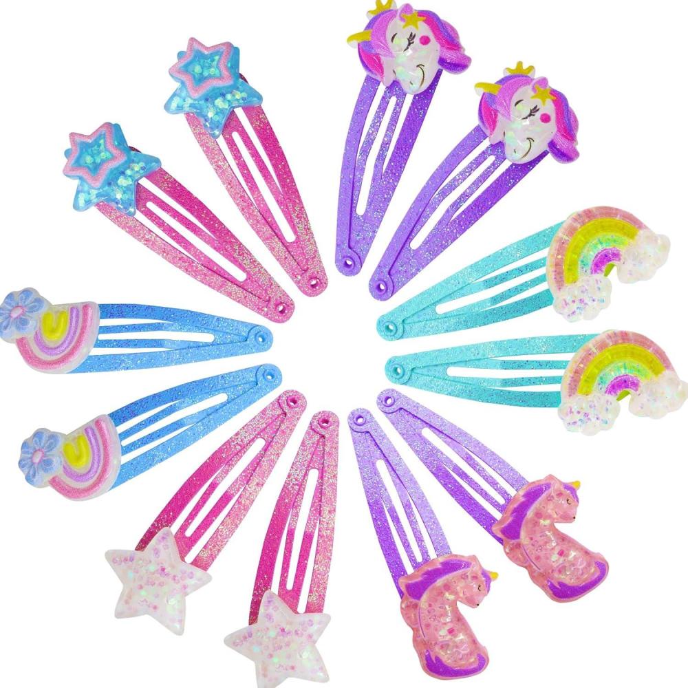 imagePinkSheep Barrettes cheveux licorne 6 paires12 packs dpingles cheveux arcenciel en forme de nuage pinces cheveux mignonnes pour bbs filles ados et enfantsStyle C