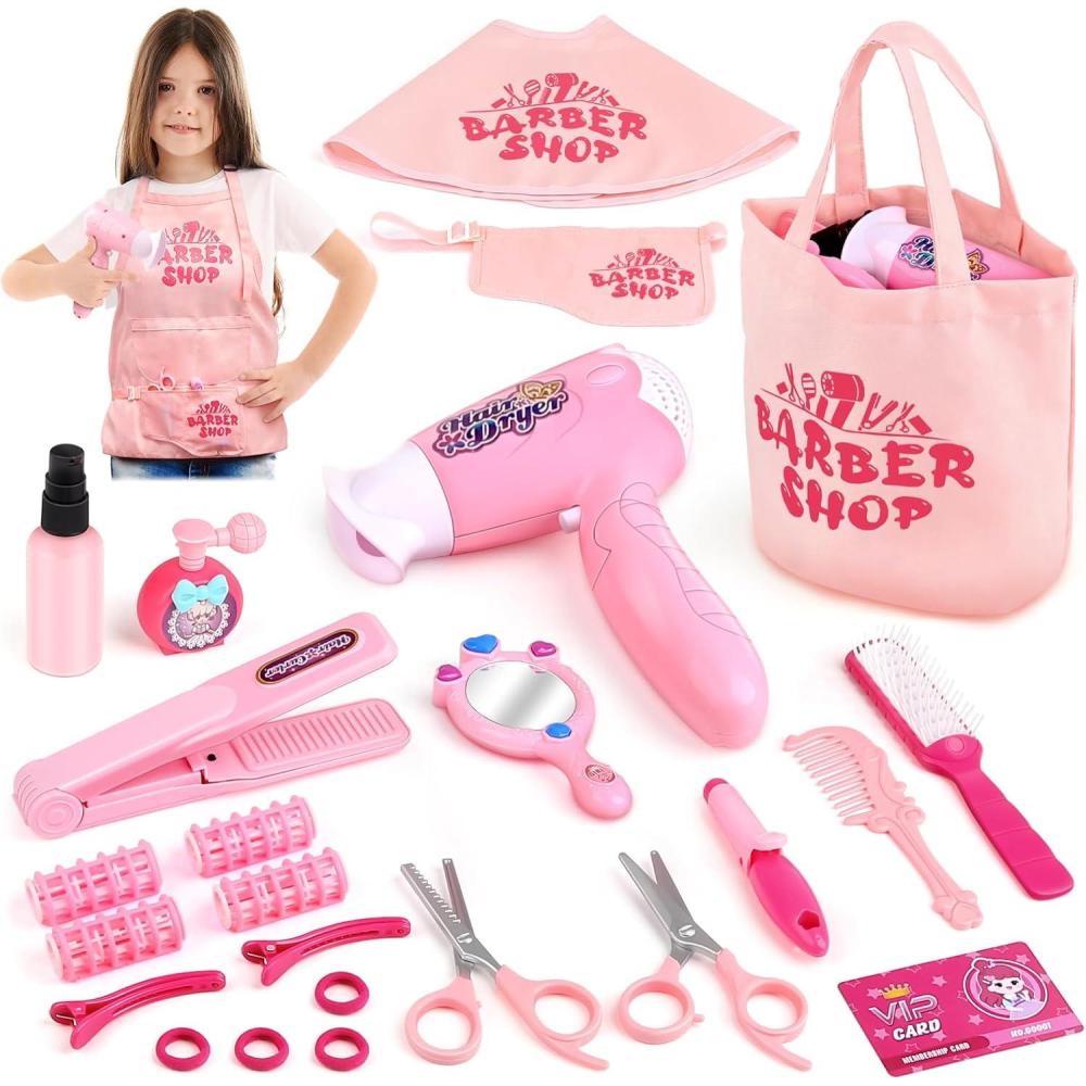 imageSanlebi Jouets de Salon de Coiffure pour Filles 25 pices pour Enfants de 3 6 Ans avec scheCheveux Ciseaux de barbier et Accessoires de Coiffure Cadeau de Nol et danniversaire pour FillesRose