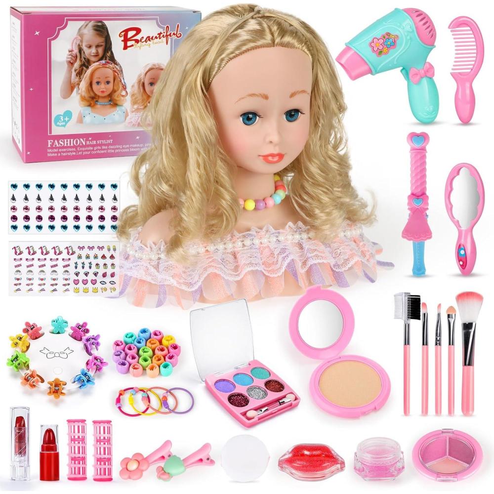 imageTtes Coiffer Enfant 58 Pices Tte de Poupe de Maquillage pour Fille Jouet de Maquiller et de Coiffure Cadeau pour Anniversaire Nol pour Partir de 3 Ans RoseRose