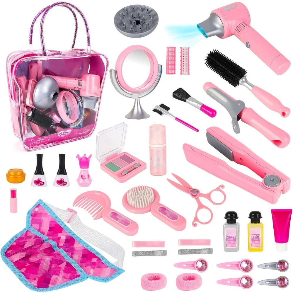 imagedeAO Ensemble De Salon De Beaut pour Filles 35 Pices Mode Jeu De Simulation De Coiffeur avec ScheCheveux Miroir Fer Friser Et Autres Accessoires Kit De Maquillage Simul pour EnfantEdition3