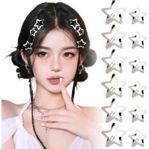 10pcs Barrettes Etoile Lumineux Dans la Nuit Pinces cheveux à Pression Y2k Multicolore Etoiles en Métal Argentée Anti-Dérapant pour Coiffure Femme Fille(Argenté 12pcs)