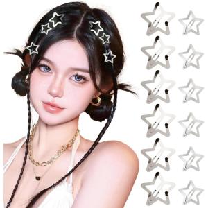 10pcs Barrettes Etoile Lumineux Dans la Nuit Pinces cheveux à Pression Y2k Multicolore Etoiles en Métal Argentée Anti-Dérapant pour Coiffure Femme Fille(Argenté mat 12pcs)