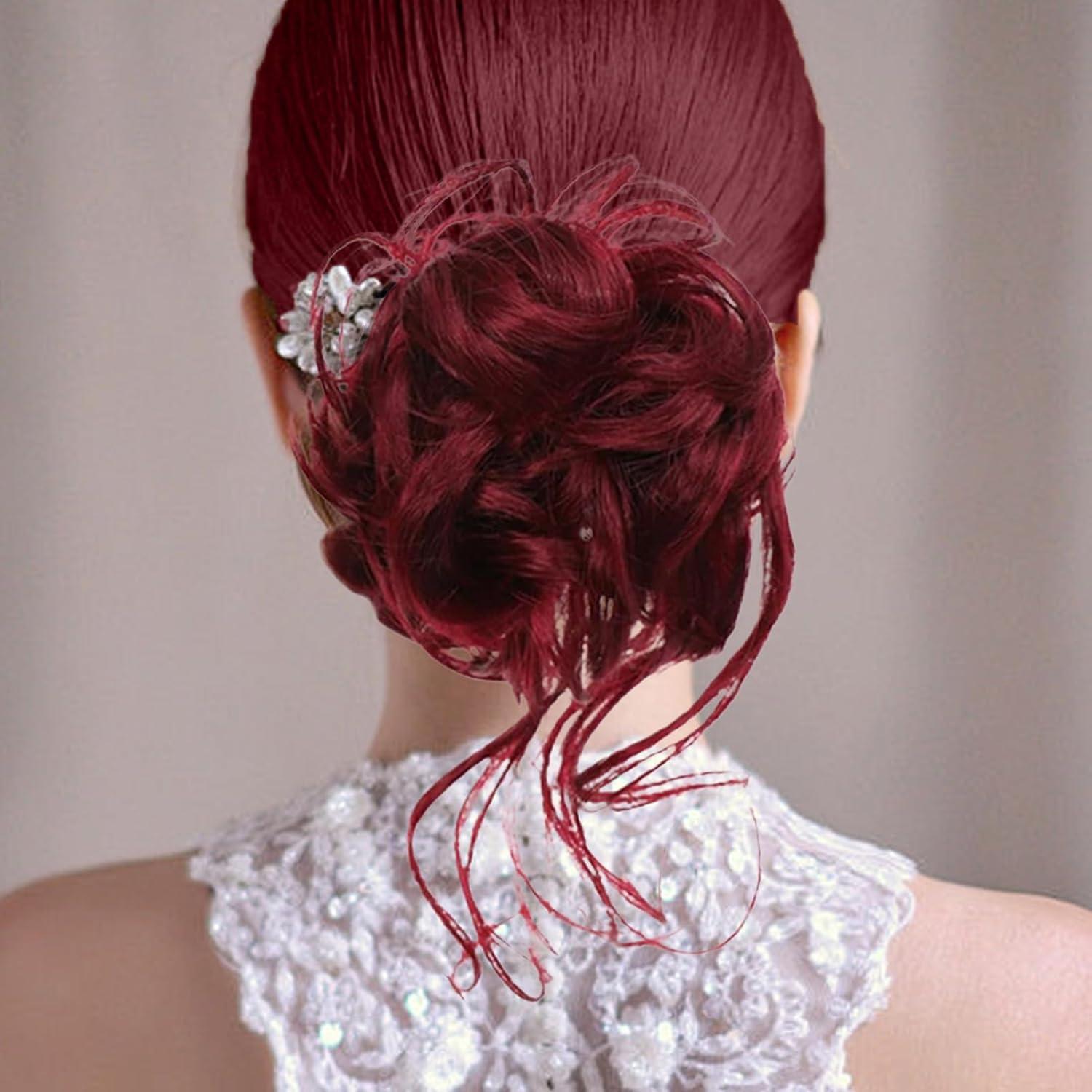 imageAccessoires Capillaires Pour s Postiche Boucle Clip Griffe Coiffure Accessoire Volume Queue De Cheval Fille Femme FianceRouge