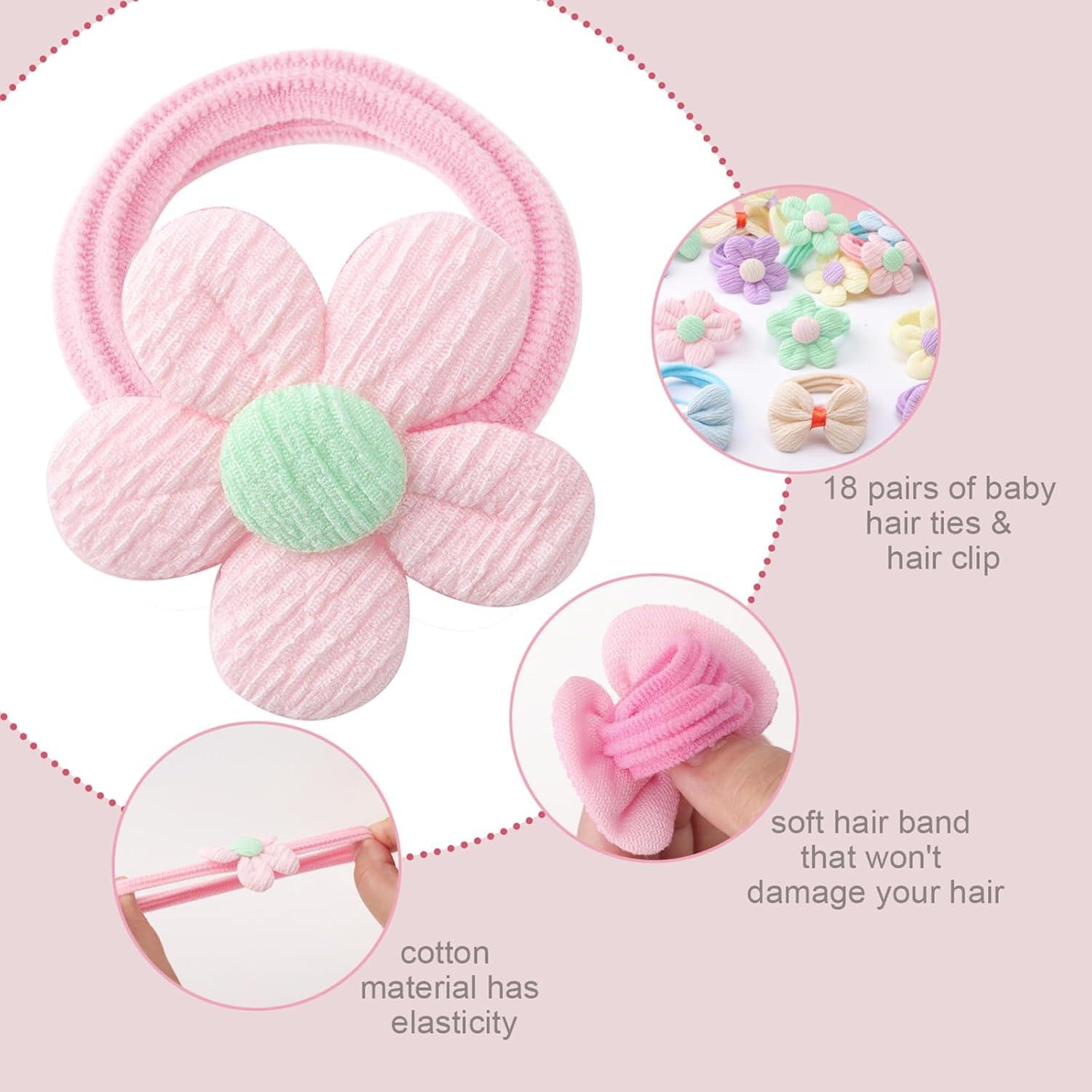 imageDRESHOW Accessoires de Cheveux pour les Filles Doux Sans Couture arcs et Fleurs Mignon Pinces Cheveux Bandeau lastique pour Queue de Cheval pour Toutpetits NourrissonsHair Clip and Hair Tie Set01