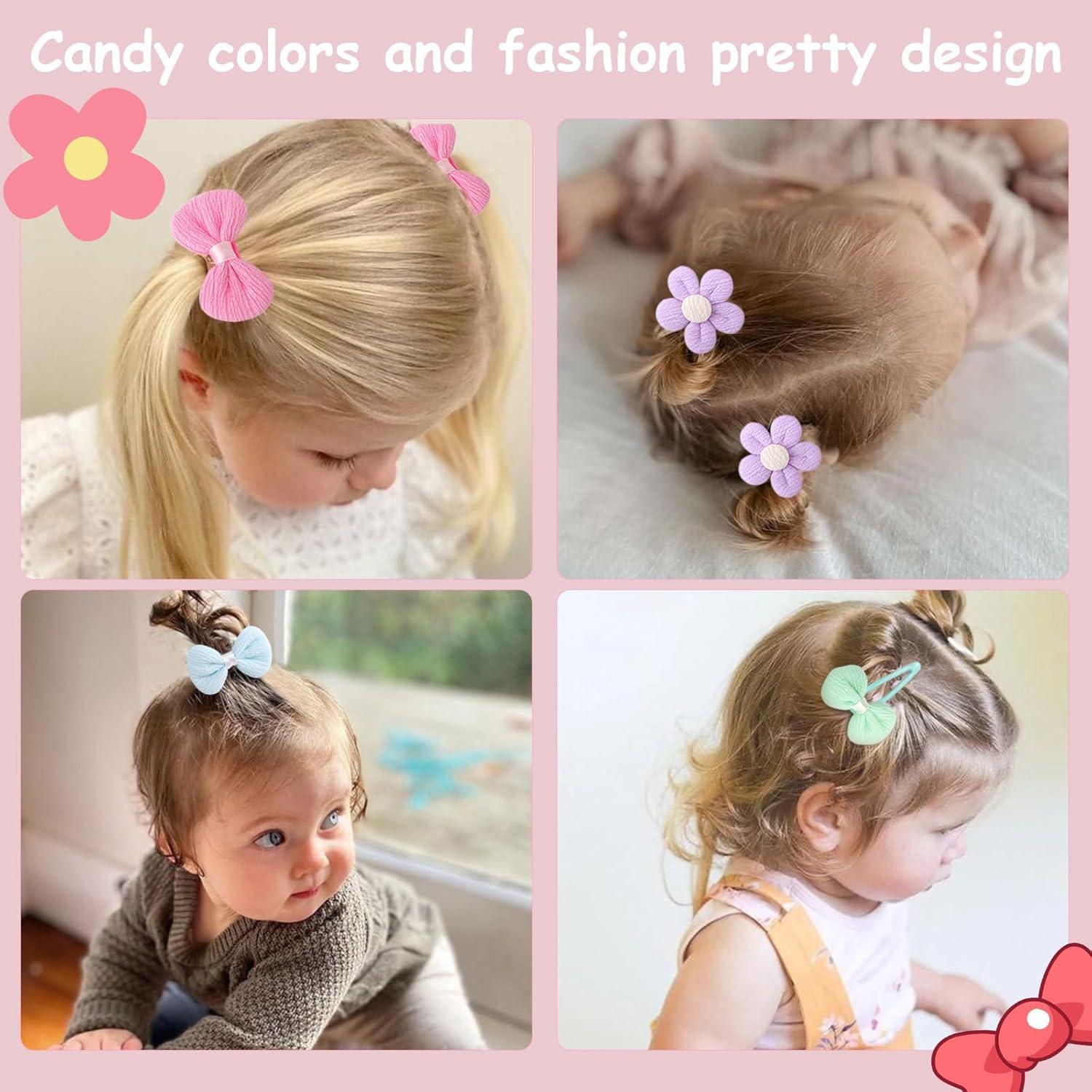 imageDRESHOW Accessoires de Cheveux pour les Filles Doux Sans Couture arcs et Fleurs Mignon Pinces Cheveux Bandeau lastique pour Queue de Cheval pour Toutpetits NourrissonsHair Clip and Hair Tie Set01