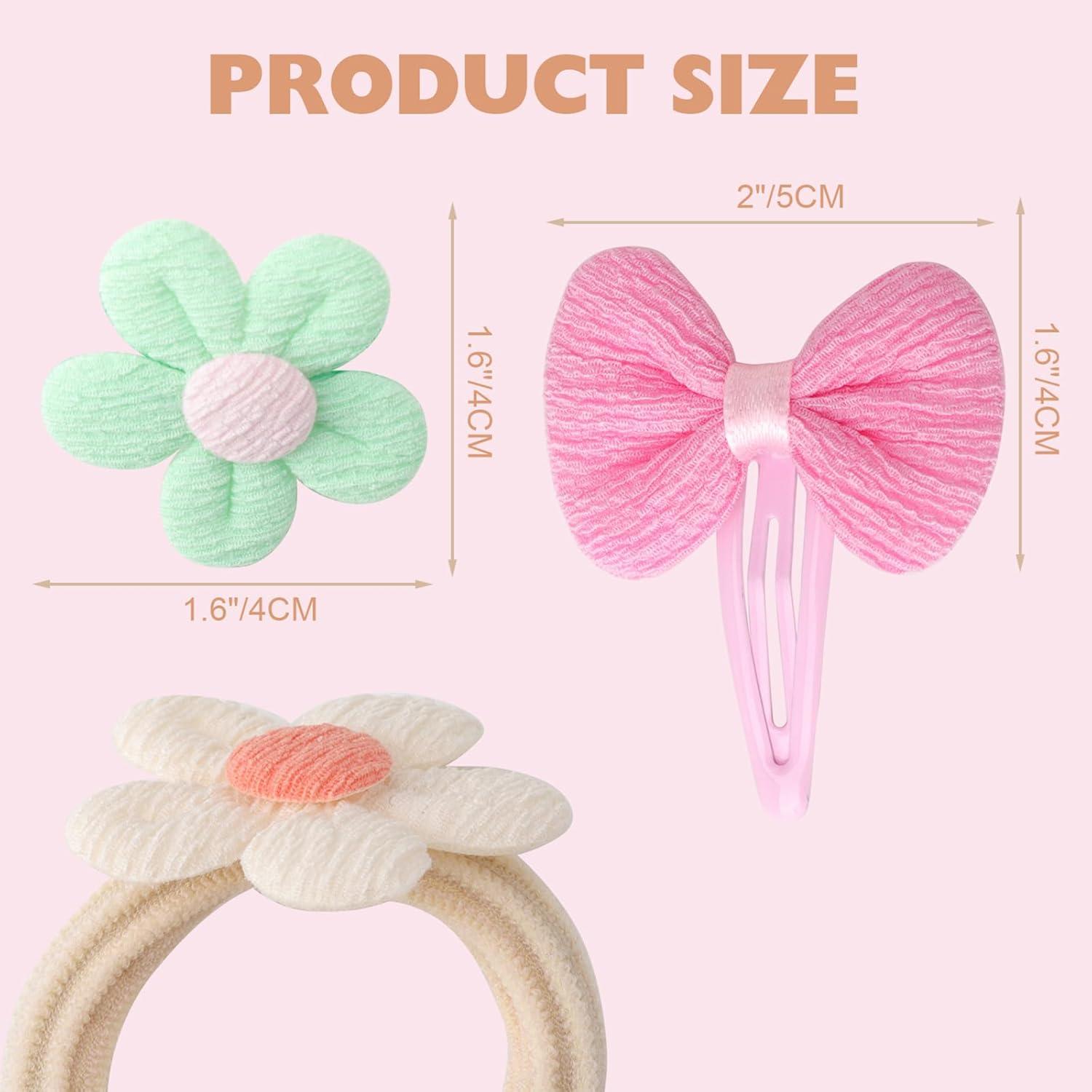 imageDRESHOW Accessoires de Cheveux pour les Filles Doux Sans Couture arcs et Fleurs Mignon Pinces Cheveux Bandeau lastique pour Queue de Cheval pour Toutpetits NourrissonsHair Clip and Hair Tie Set01