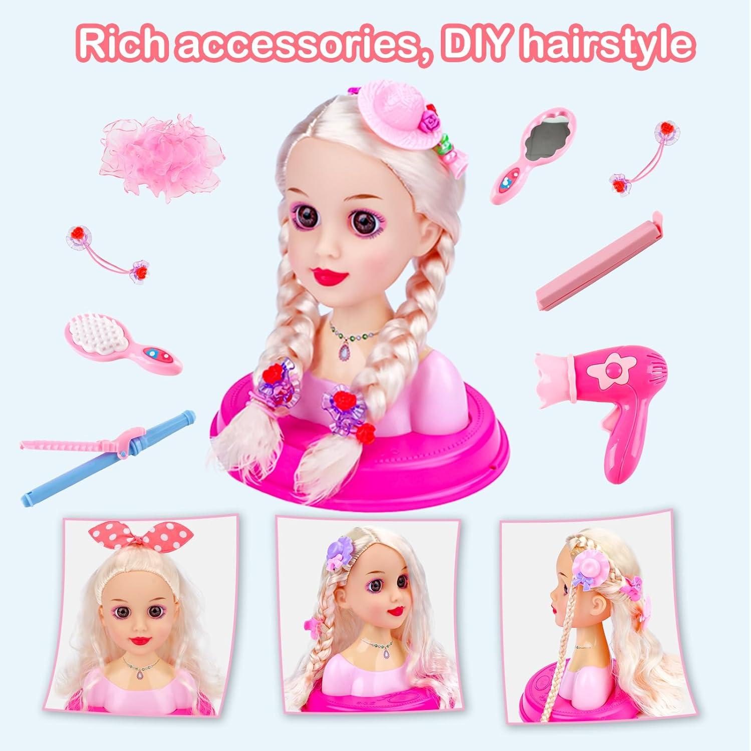 imagedeAO 52 Pices Tte Coiffer Enfant avec Accessoires de Coiffure et Maquillage Poupe Coiffure Jeux dImitation et Apprendre Coiffure Styling Head Kids Jouet Fille pour Ds 3 Ans