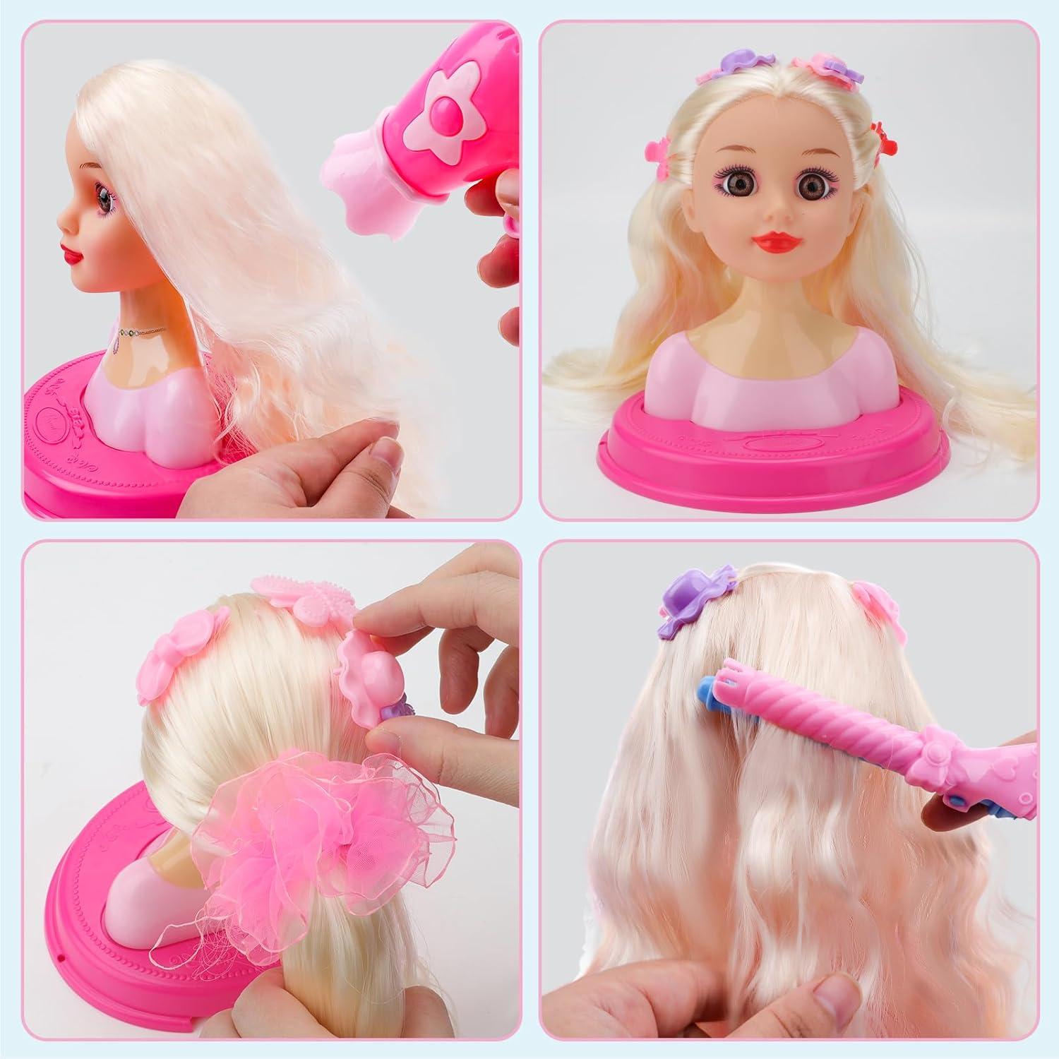 imagedeAO 52 Pices Tte Coiffer Enfant avec Accessoires de Coiffure et Maquillage Poupe Coiffure Jeux dImitation et Apprendre Coiffure Styling Head Kids Jouet Fille pour Ds 3 Ans