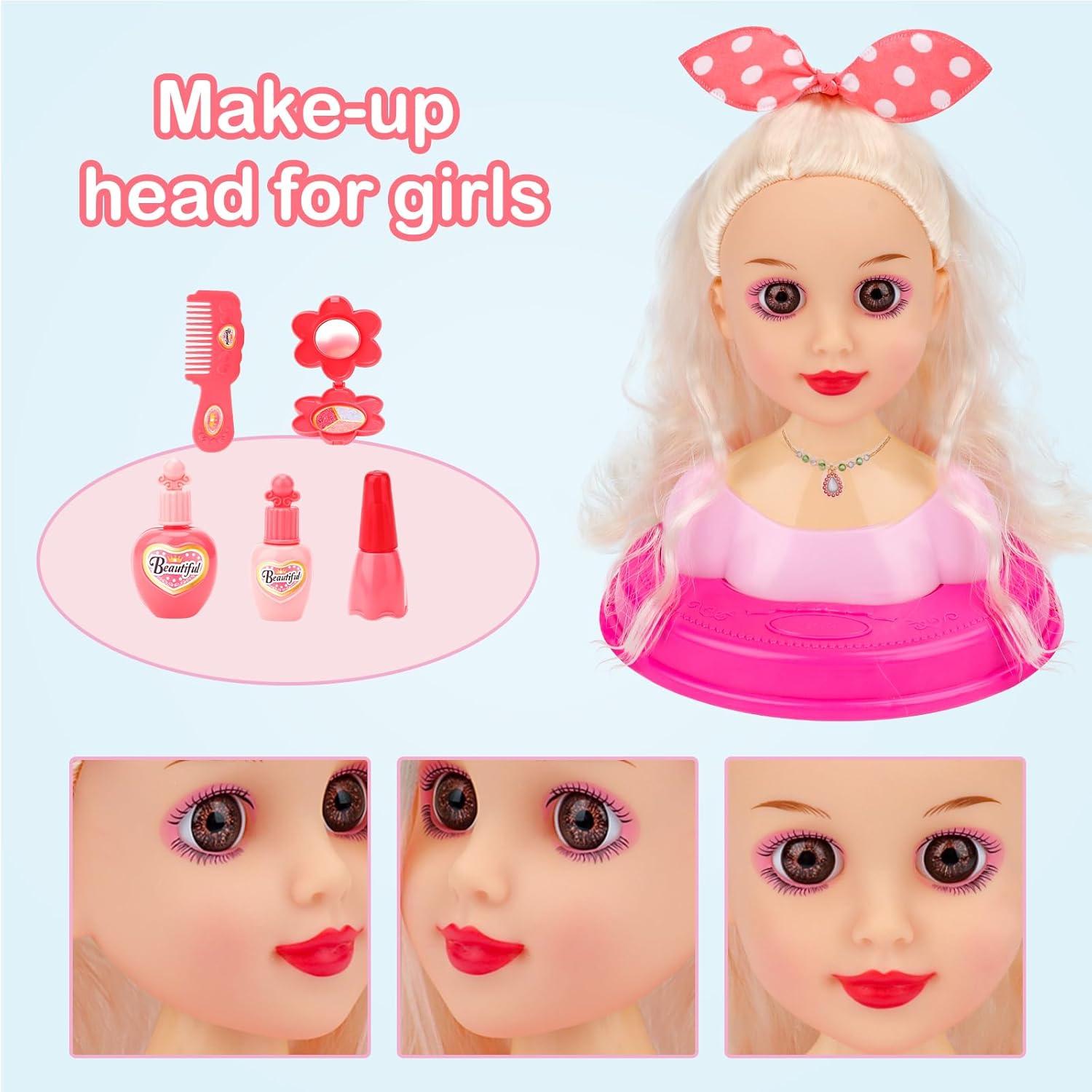 imagedeAO 52 Pices Tte Coiffer Enfant avec Accessoires de Coiffure et Maquillage Poupe Coiffure Jeux dImitation et Apprendre Coiffure Styling Head Kids Jouet Fille pour Ds 3 Ans