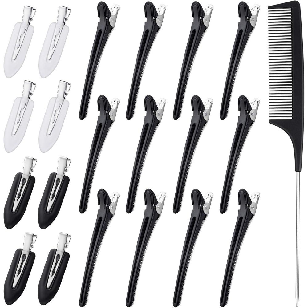 image20pcs Pince Cheveux with Peigne Queue 12 Pince Cheveux Crocodile ampamp 8 Pinces Cheveux Sans Plis with Peigne Antistatique Professionnel pour Femmes Filles Coiffure et Maquillage