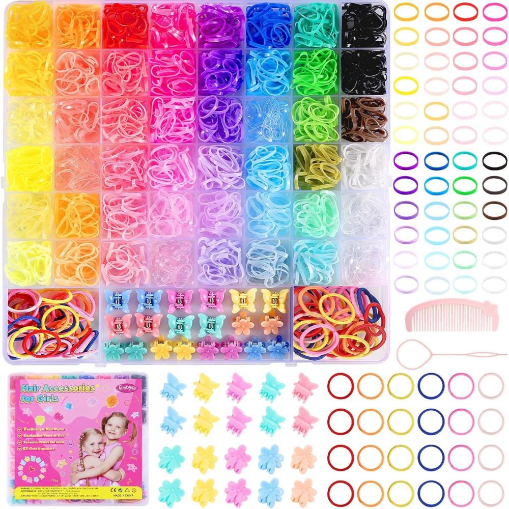 imageFuntopia 46 Couleurs Kit dAccessoires pour Cheveux pour Filles avec Bandes lastiques Multicolores Pinces Cheveux Fleur et Papillon pour Bbs et Enfants
