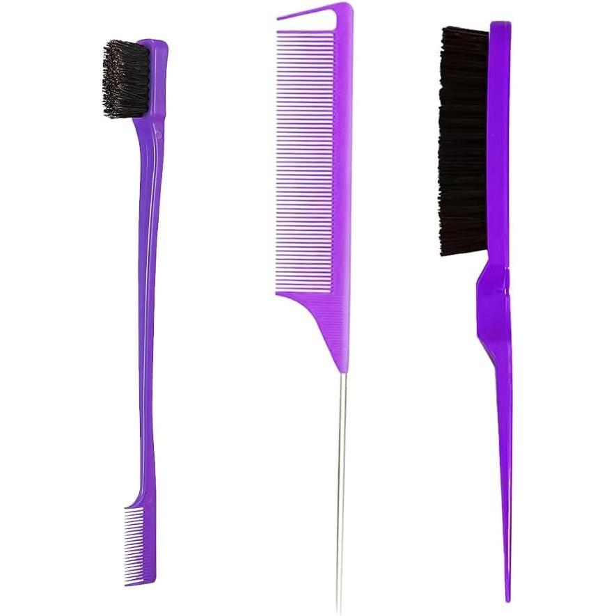 imageLot de 3 peignes cheveux double bord rose pour coiffeur et maisonViolet