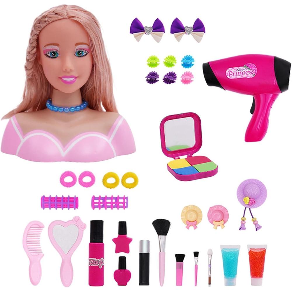 imageTete A Coiffer Enfant  Head pour Coiffure  Tte  Coiffer et Maquiller Jeu de Jouets avec Un ScheCheveux  Piles  Batterie Et Maquillage Apprentissage des Jouets De Jeu pour FillesA