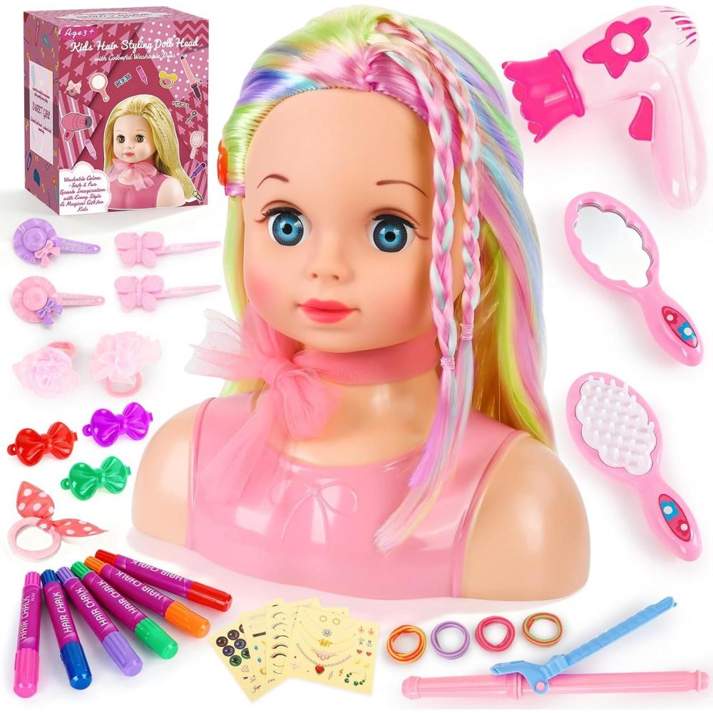 imageTtes Coiffer Enfant Jouet de Coiffure pour Fille Lavables Poupe de Tte de Coiffure pour Enfant Tte de Poupe pour Fille Cadeau pour Anniversaire Nol pour Partir de 3 Ans