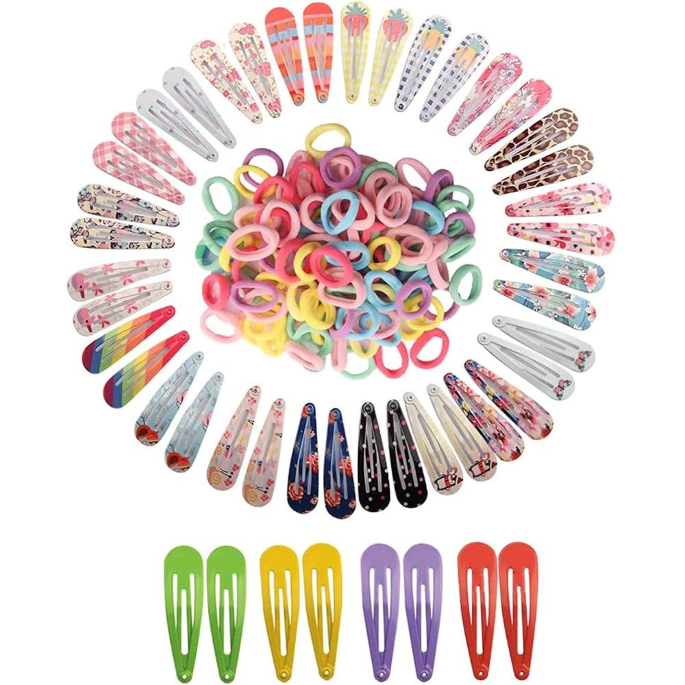 imageVEGCOO 148 Pcs Set Coiffure Enfant Petites Paillettes Pinces Cheveux Cheveux Accessoires avec 40 Pcs Barrettes Cheveux Colores et 100 Pcs Boucle Cheveux Elastique pour BbFillesEnfantsA
