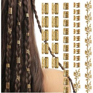 Bijoux Cheveux Tresse, Lot de 40 pinces à cheveux pour tresses, accessoires pour dreadlocks, accessoires pour dreadlocks, dreadlocks, pour hommes, femmes, filles et garçons (A(40PCS))(doré)