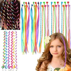 KEYRI 36 Pièces Extension à Clip Cheveux Colorés pour Enfants Fille Meches Rajout Tresses Accessoire pour Parti Festivals (36 Pièces)(36 Pièces)