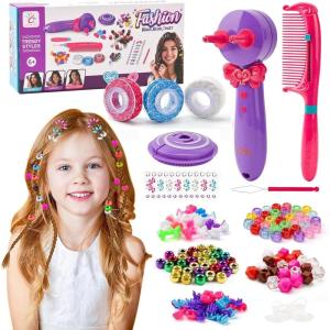 Machine à Tresser Cheveux Fille 3-en-1, Kit DIY Accessoires Cheveux avec Perles et Peigne, Jouet Créatif Coiffure pour Filles 5-12 Ans, Cadeau Anniversaire ou Noël