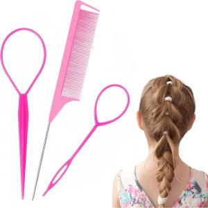 Outil de Queue de Cheveux, Lot de 3 Accessoires de Coiffure, Tresse Outil de Coiffure, Aides à La Coiffure, Accessoires de Coiffure pour Femmes et Filles Convient pour Les Débutants