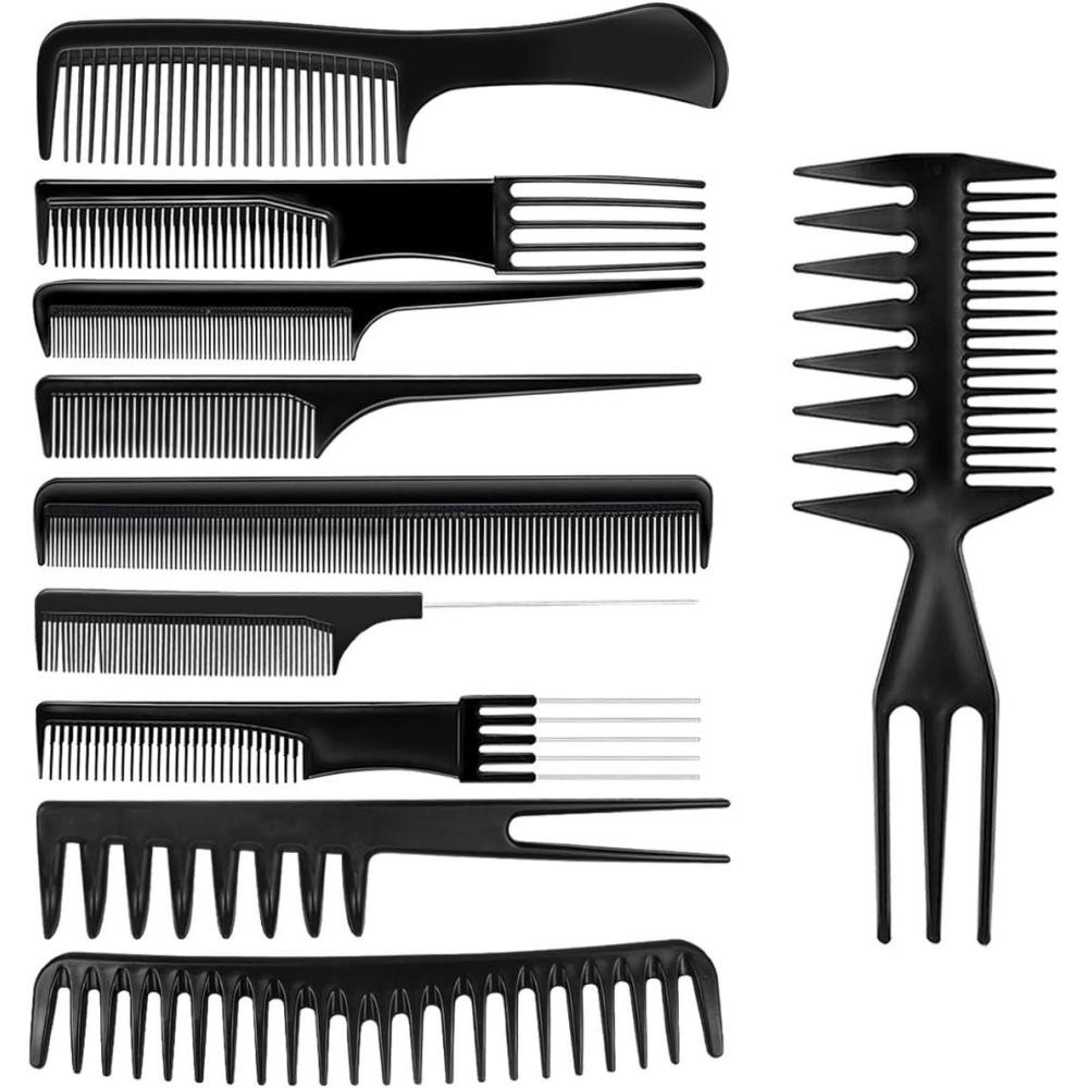 imagePeignes de coiffage Netspower 10Pcs Coiffure professionnelle Peigne cheveux Bton Peigne Accessoires de coiffure Gadgets Outils de coiffure avec sac portable pour coiffeurs Coiffeurs Barbiers Salon