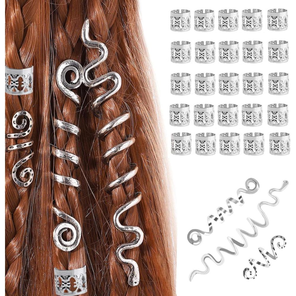 image28 Pices Perles Dreadlocks De Cheveux Vikings Spiral Coils En MtalBijoux Cheveux Tresse Pour Hommes FemmesOrArgent
