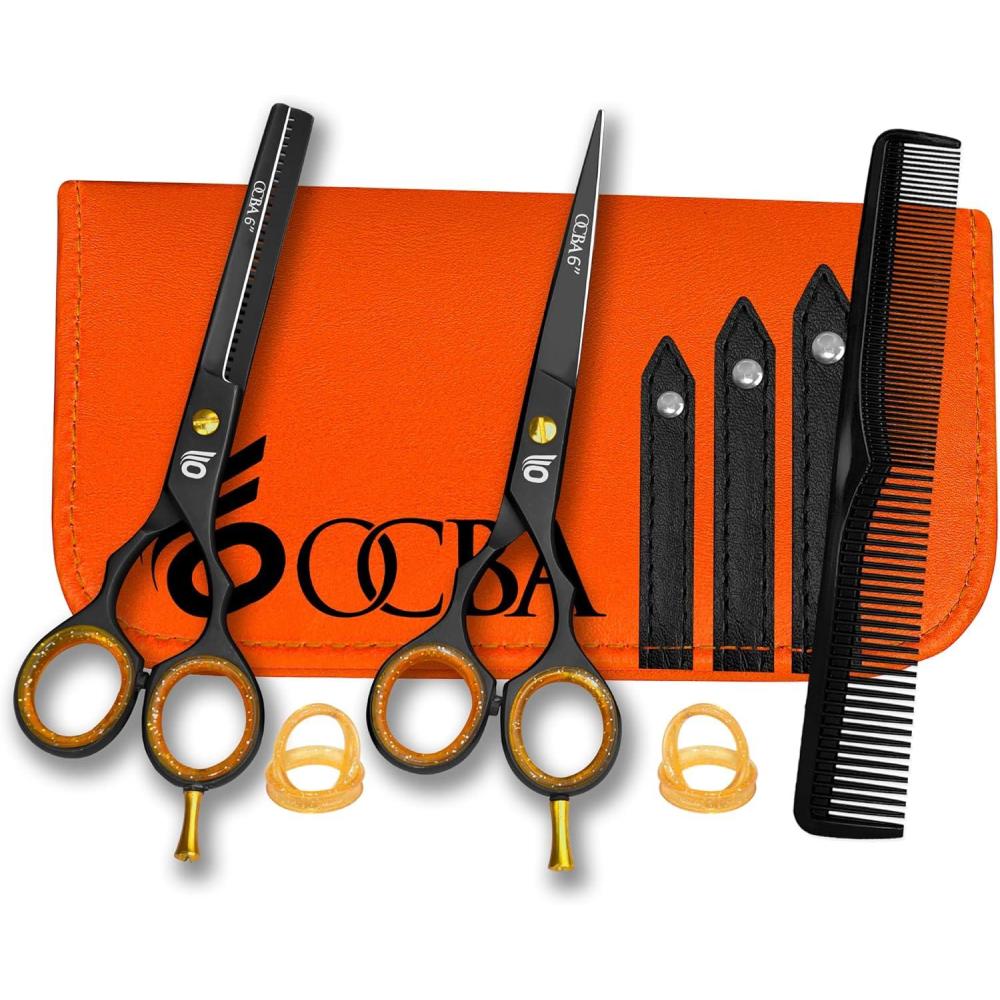 imageCiseaux Coiffure Salon Acier Inoxydable Ciseaux cheveux Professionnels 6 Pouces Ciseaux Barber pour hommes et femmes 6 pouces Silver6 5 pouces ensemble noir