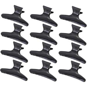 12 Pinces à Cheveux Professionnelles Papillon Noires, Lot de 12 pour Salon de Coiffure, Antidérapantes et Résistantes, Pour Stylistes et Particuliers, Accessoires Coiffure en Plastique Dur