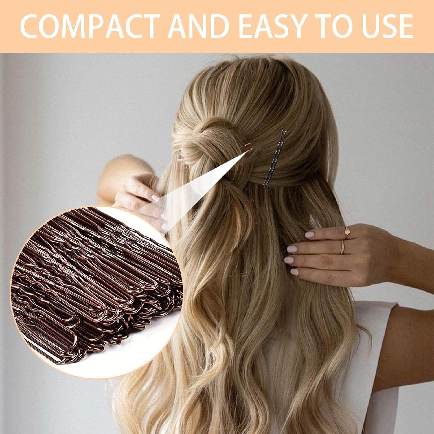 image300 Pices pingles Cheveux Femme Pinces Chignon Mtal Accessoires Coiffure Invisibles pingles U Barrettes Cheveux Bote Rangement Incluse OrMarron