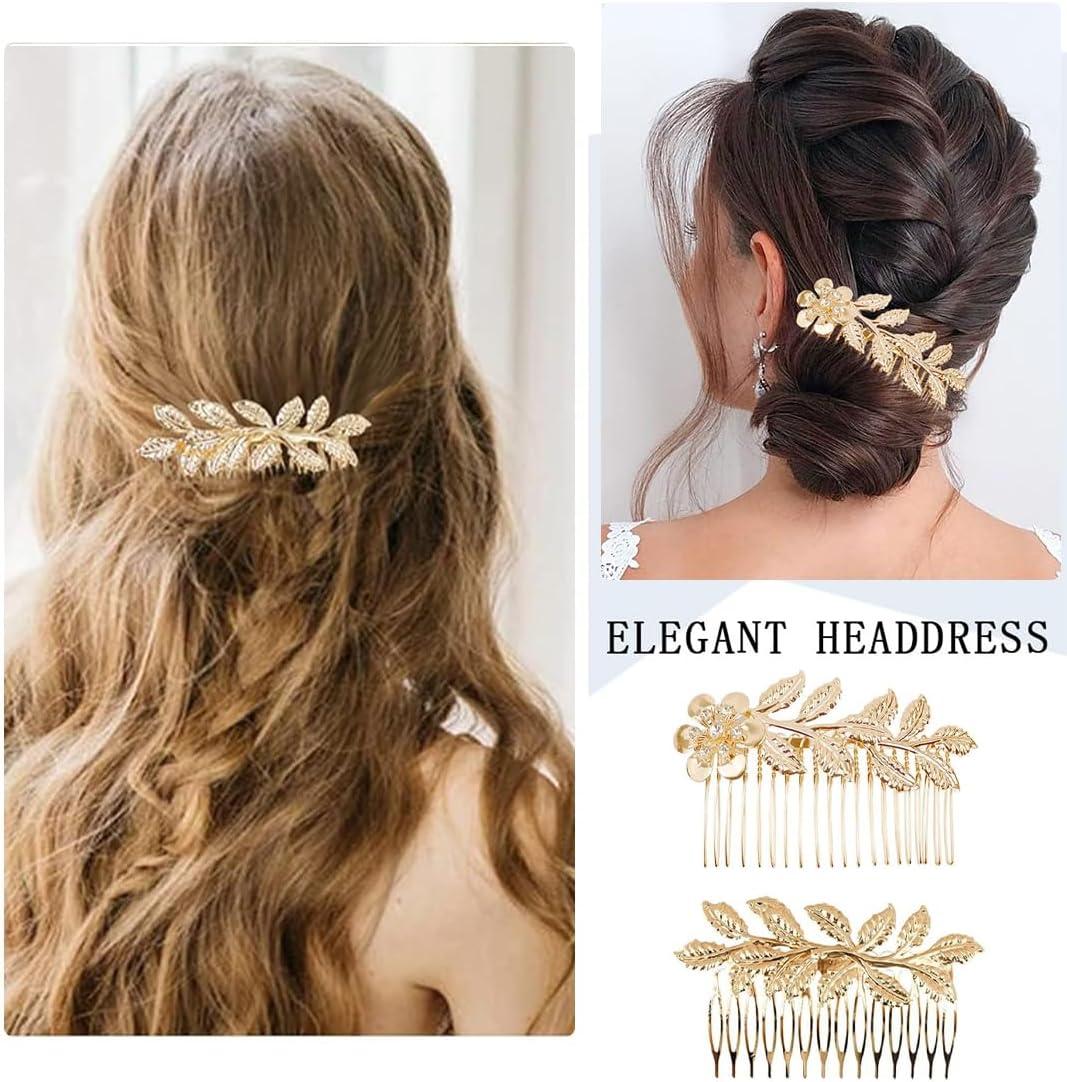 image4 Pcs Peignes Cheveux en Or orns de Feuilles Accessoires de Coiffure lgants et adapts toutes les femmes Parfait pour des coiffures uniques et tendanceOr2