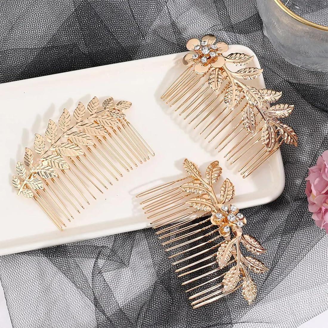 image4 Pcs Peignes Cheveux en Or orns de Feuilles Accessoires de Coiffure lgants et adapts toutes les femmes Parfait pour des coiffures uniques et tendanceOr1