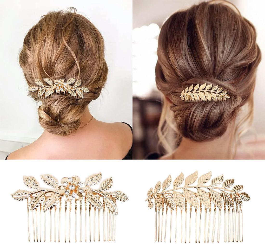 image4 Pcs Peignes Cheveux en Or orns de Feuilles Accessoires de Coiffure lgants et adapts toutes les femmes Parfait pour des coiffures uniques et tendanceOr1