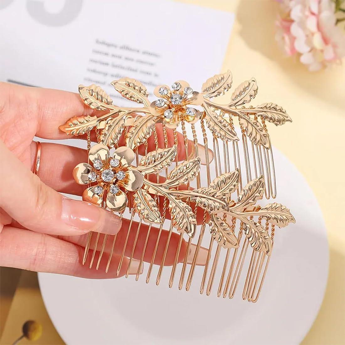 image4 Pcs Peignes Cheveux en Or orns de Feuilles Accessoires de Coiffure lgants et adapts toutes les femmes Parfait pour des coiffures uniques et tendanceOr1