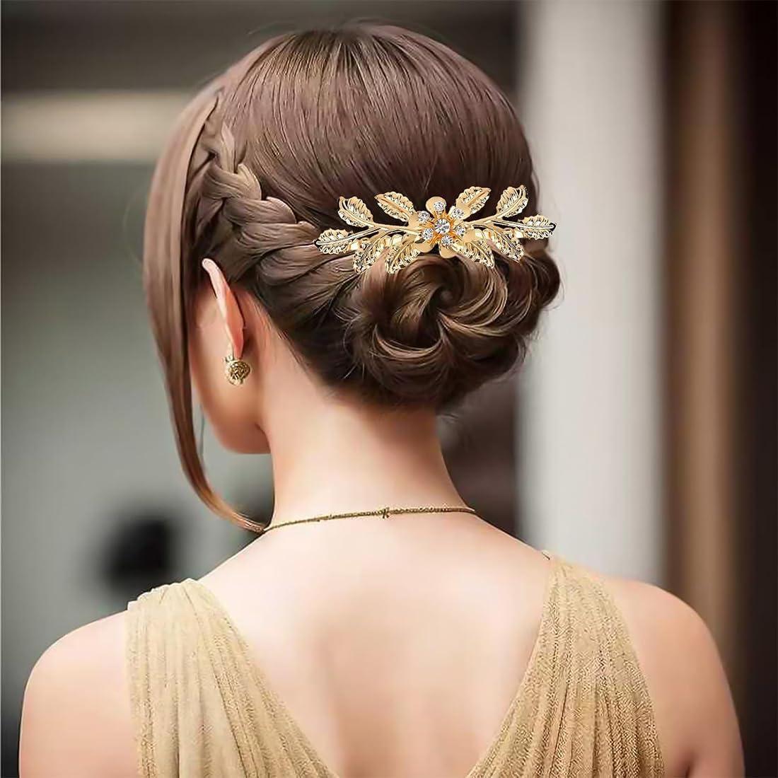 image4 Pcs Peignes Cheveux en Or orns de Feuilles Accessoires de Coiffure lgants et adapts toutes les femmes Parfait pour des coiffures uniques et tendanceOr2