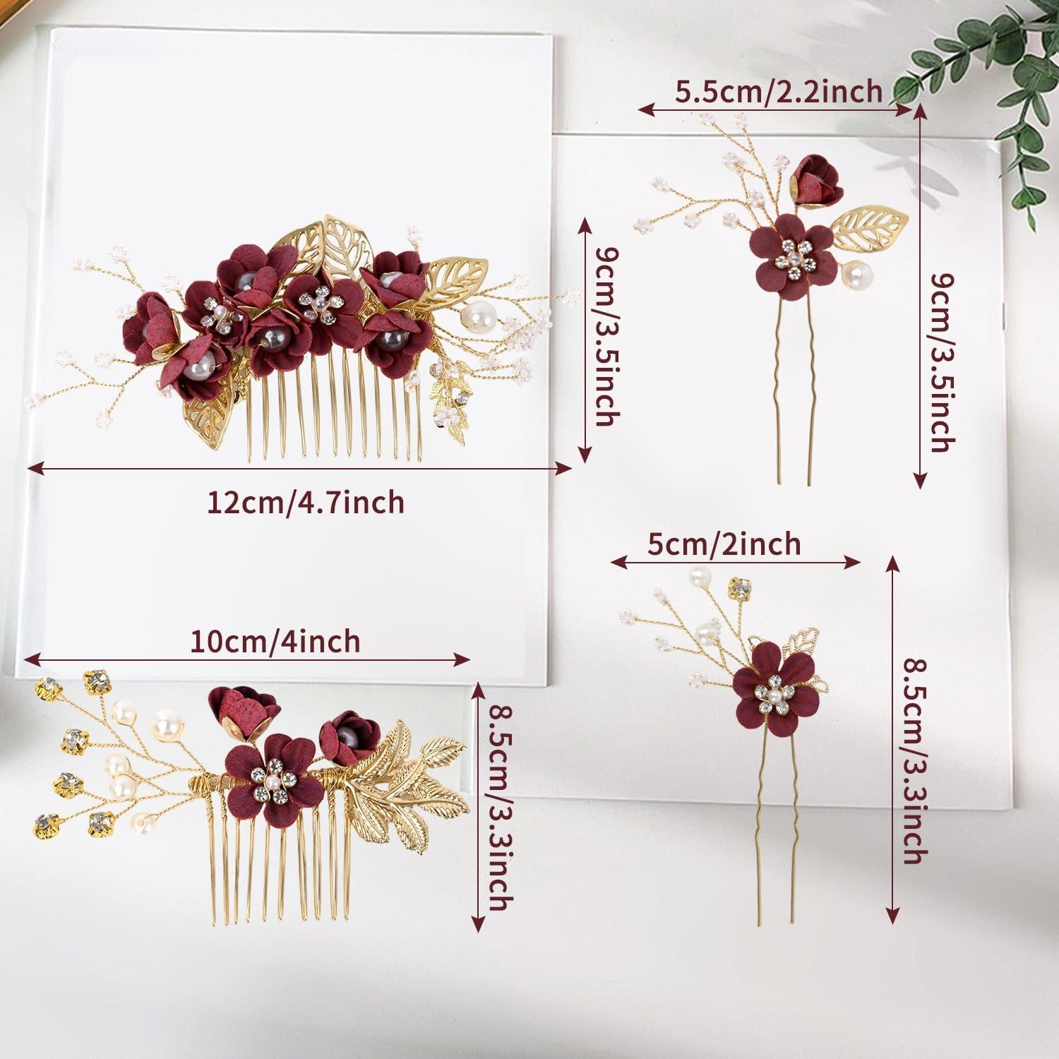 imageAccessoires pour cheveux de demoiselle dhonneur peignes latraux pour cheveux de mariage pingles cheveux en forme de fleurs pour les femmes et les filles 4 picesbordeaux