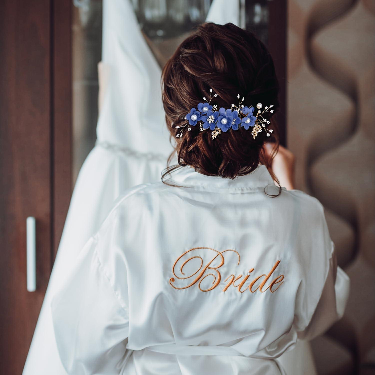 imageAccessoires pour cheveux de demoiselle dhonneur peignes latraux pour cheveux de mariage pingles cheveux en forme de fleurs pour les femmes et les filles 4 picesbleu roi