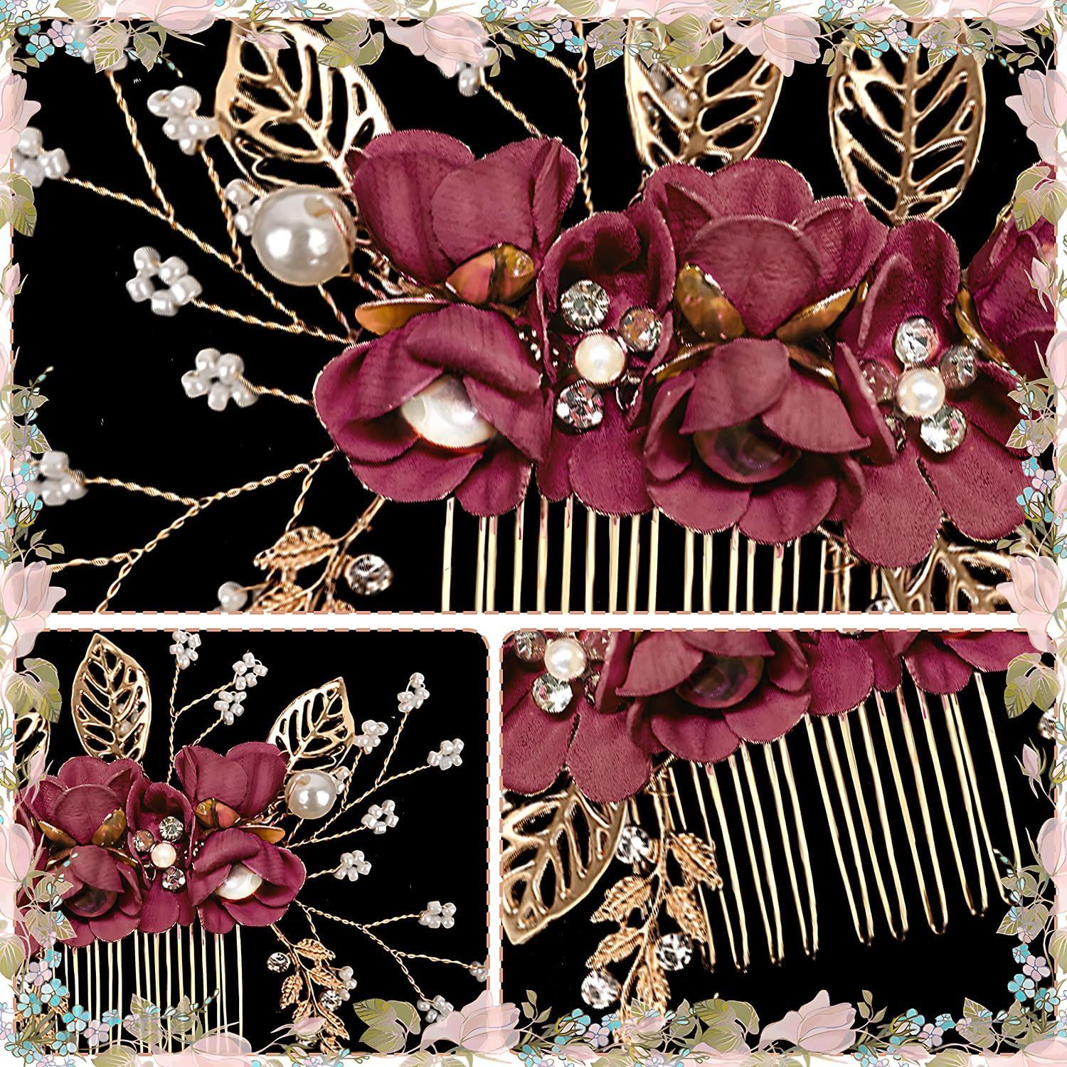 imageAccessoires pour cheveux de demoiselle dhonneur peignes latraux pour cheveux de mariage pingles cheveux en forme de fleurs pour les femmes et les filles 4 picesBordeaux 1 pice