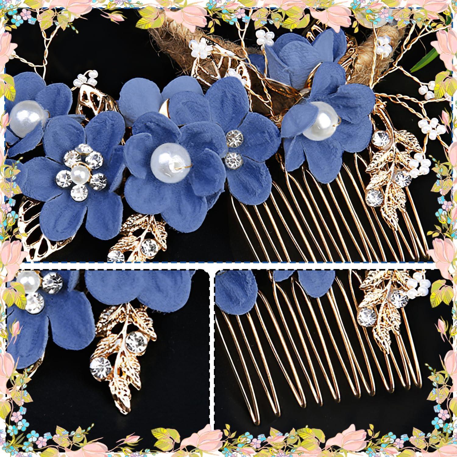 imageAccessoires pour cheveux de demoiselle dhonneur peignes latraux pour cheveux de mariage pingles cheveux en forme de fleurs pour les femmes et les filles 4 picesbleu roi