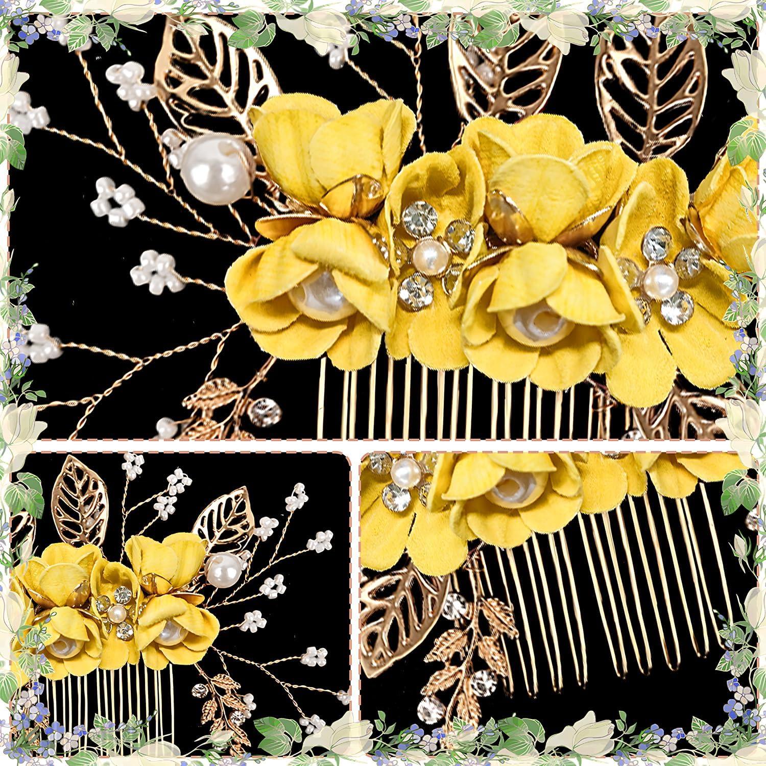 imageAccessoires pour cheveux de demoiselle dhonneur peignes latraux pour cheveux de mariage pingles cheveux en forme de fleurs pour les femmes et les filles 4 picesJaune 1 pice