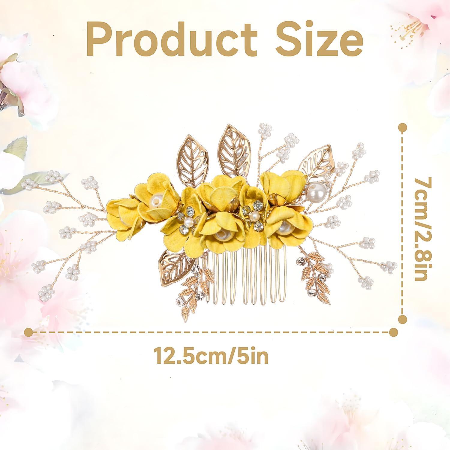 imageAccessoires pour cheveux de demoiselle dhonneur peignes latraux pour cheveux de mariage pingles cheveux en forme de fleurs pour les femmes et les filles 4 picesJaune 1 pice