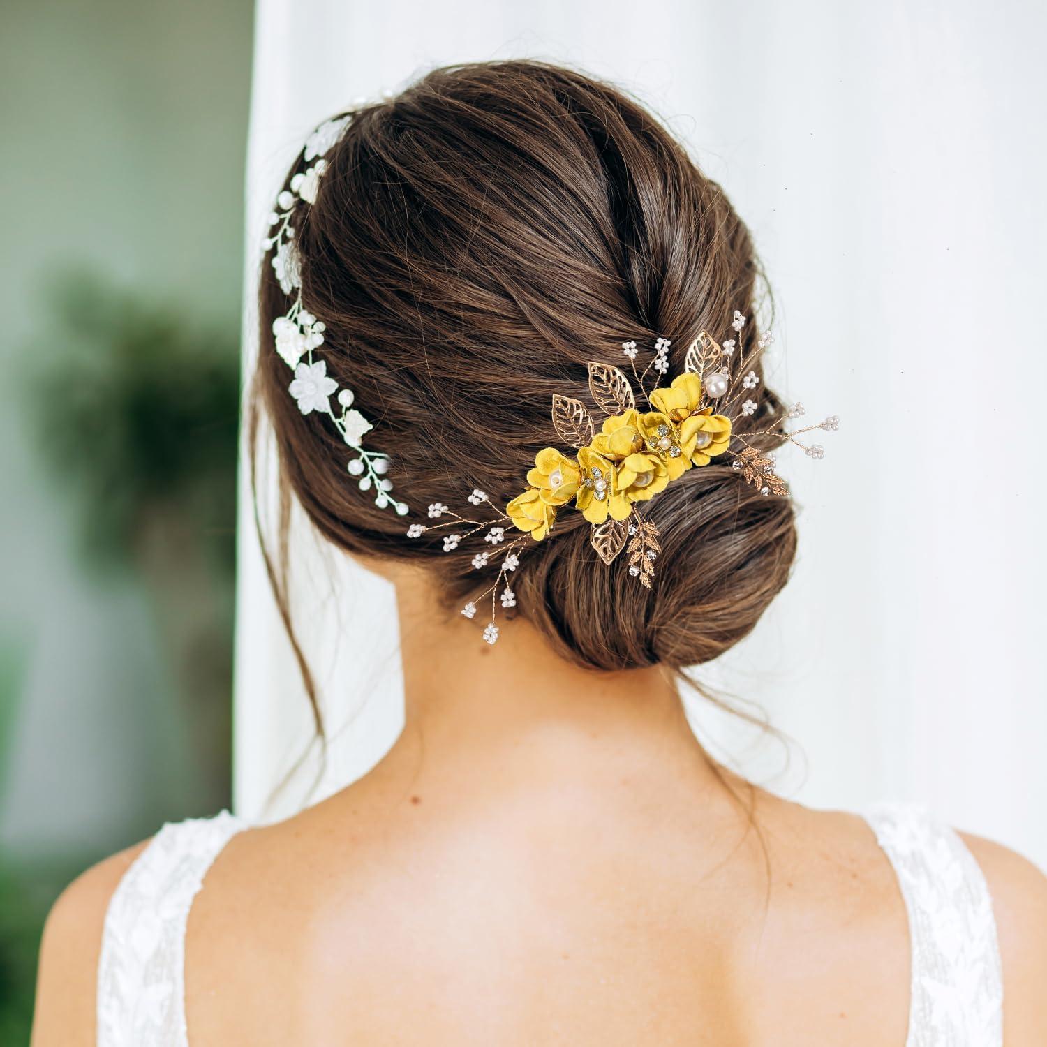 imageAccessoires pour cheveux de demoiselle dhonneur peignes latraux pour cheveux de mariage pingles cheveux en forme de fleurs pour les femmes et les filles 4 picesJaune 1 pice