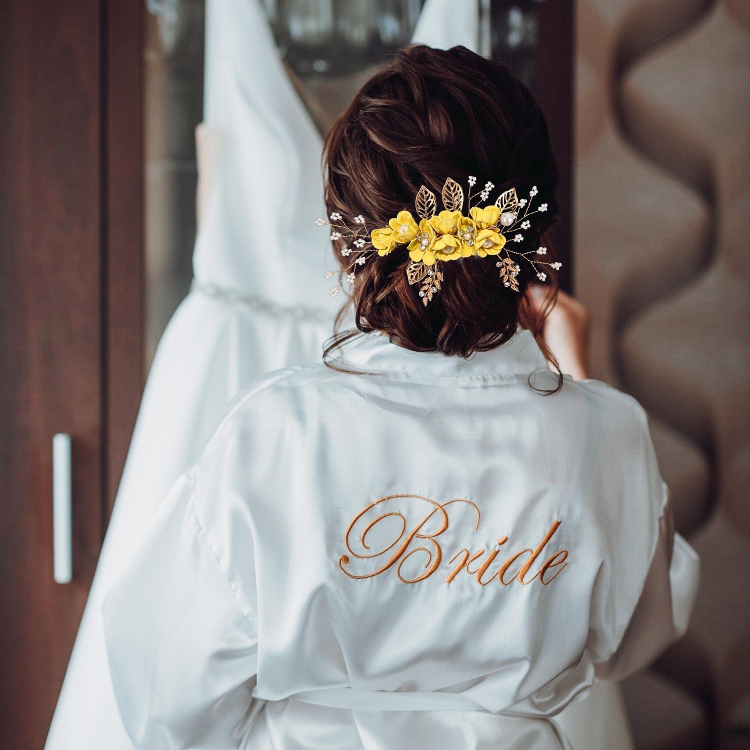 imageAccessoires pour cheveux de demoiselle dhonneur peignes latraux pour cheveux de mariage pingles cheveux en forme de fleurs pour les femmes et les filles 4 picesJaune 1 pice