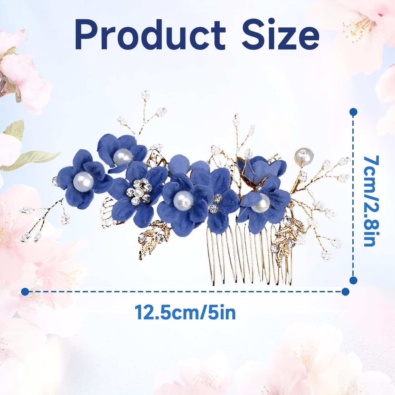 imageAccessoires pour cheveux de demoiselle dhonneur peignes latraux pour cheveux de mariage pingles cheveux en forme de fleurs pour les femmes et les filles 4 picesbleu roi
