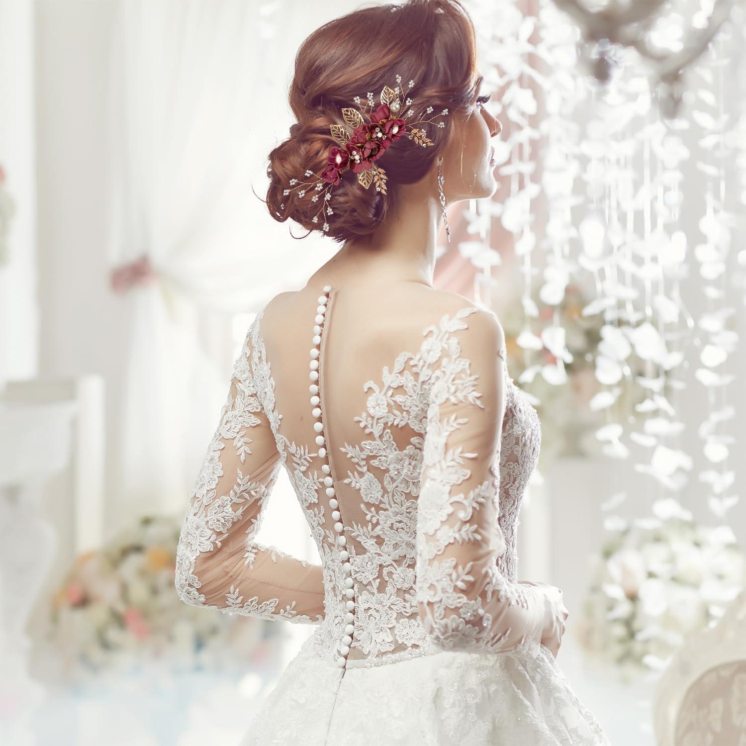 imageAccessoires pour cheveux de demoiselle dhonneur peignes latraux pour cheveux de mariage pingles cheveux en forme de fleurs pour les femmes et les filles 4 picesBordeaux 1 pice