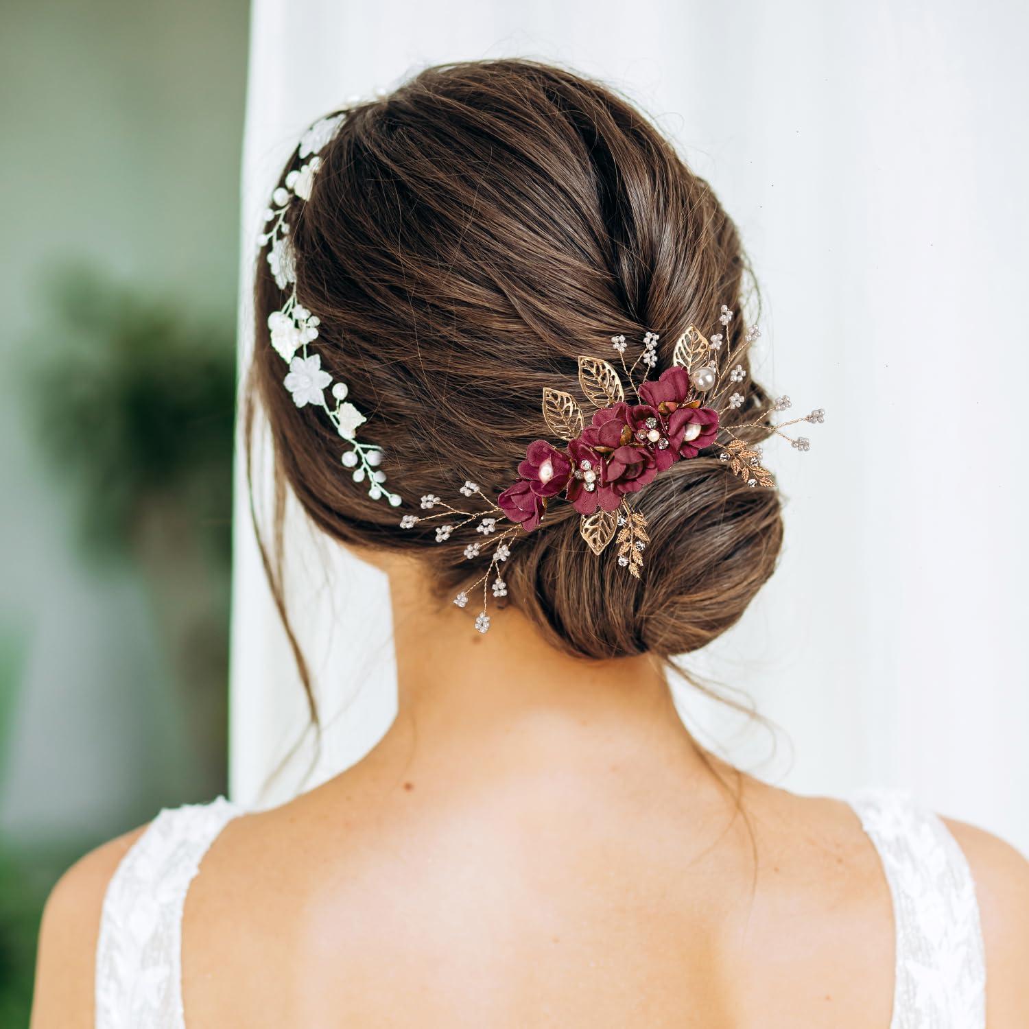 imageAccessoires pour cheveux de demoiselle dhonneur peignes latraux pour cheveux de mariage pingles cheveux en forme de fleurs pour les femmes et les filles 4 picesBordeaux 1 pice